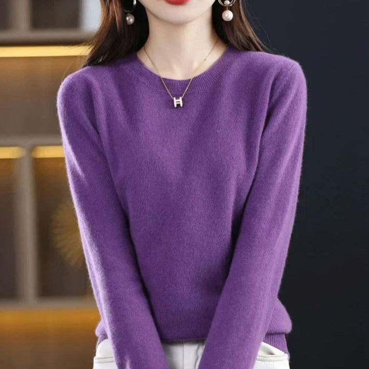 Dames Zachte Cashmere Pullover met Ronde Hals Lange Mouwen - Lila