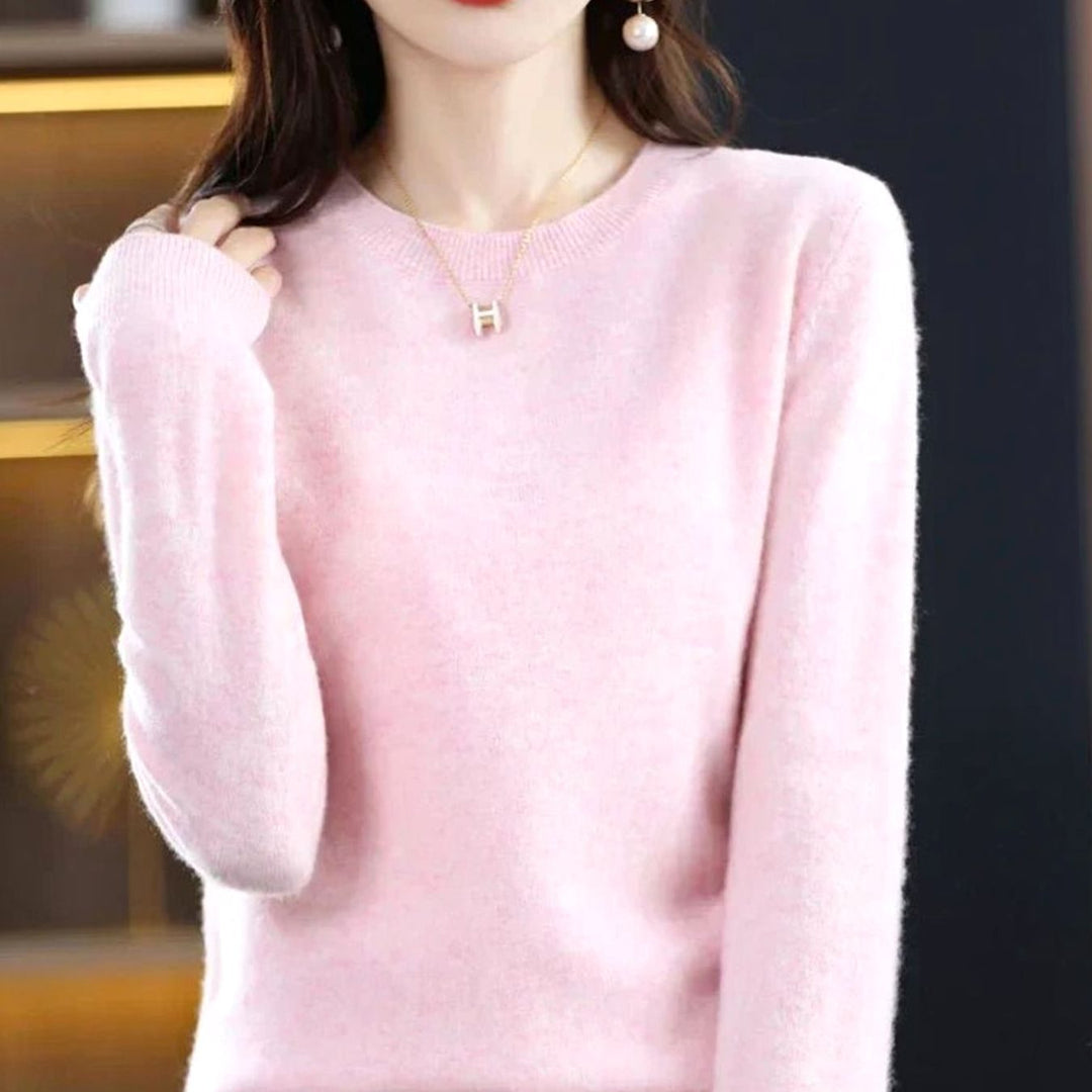 Dames Zachte Cashmere Pullover met Ronde Hals Lange Mouwen - Lichtroze