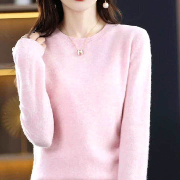 Dames Zachte Cashmere Pullover met Ronde Hals Lange Mouwen - Lichtroze