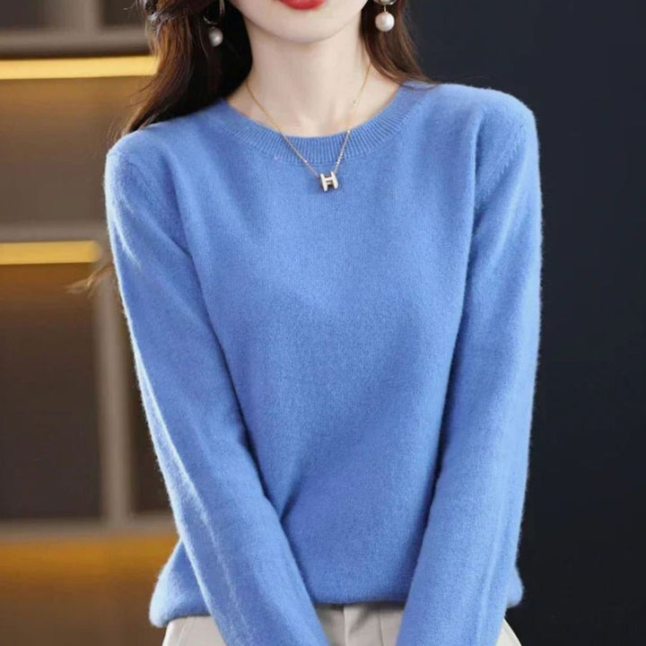 Dames Zachte Cashmere Pullover met Ronde Hals Lange Mouwen - Blauw