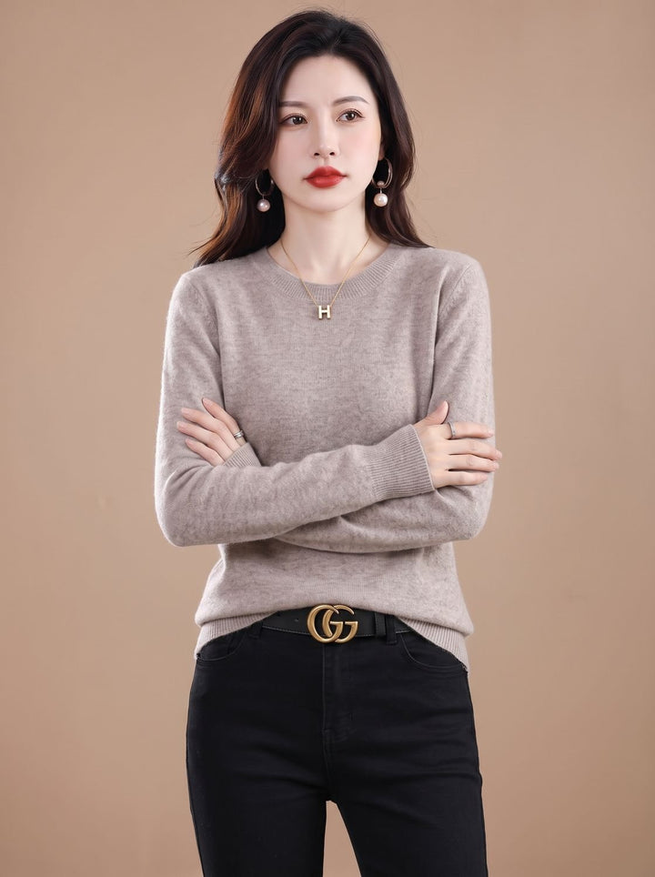 Dames Zachte Cashmere Pullover met Ronde Hals Lange Mouwen