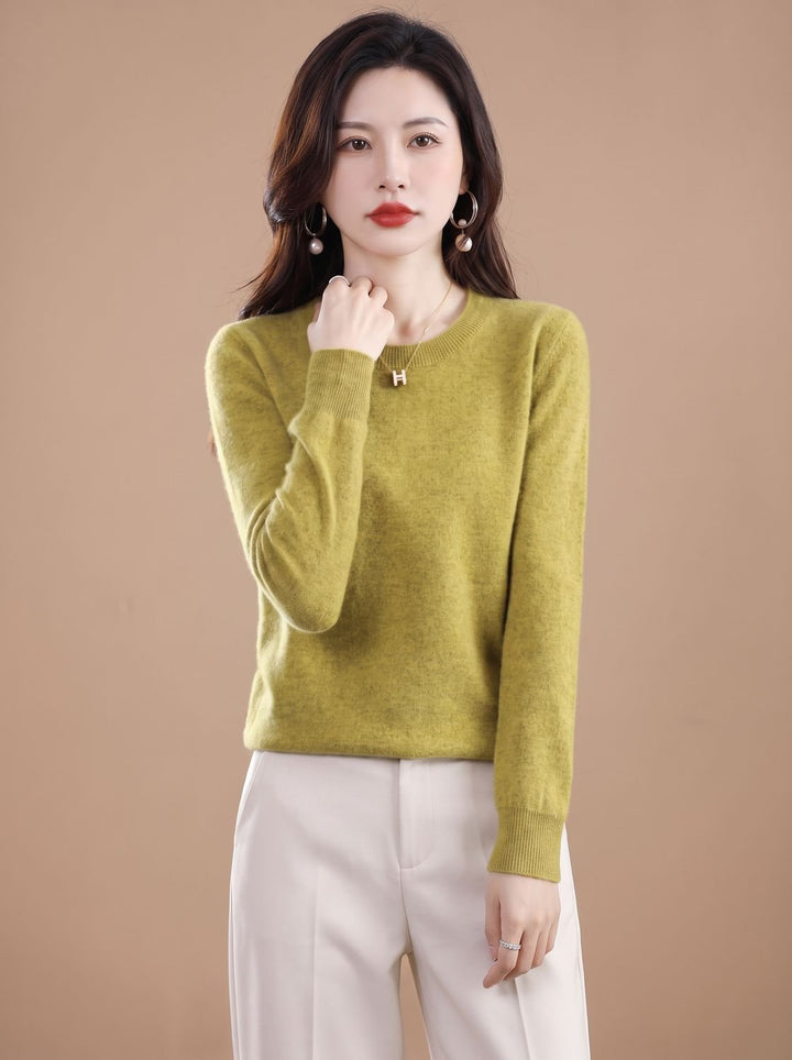 Dames Zachte Cashmere Pullover met Ronde Hals Lange Mouwen - Goud