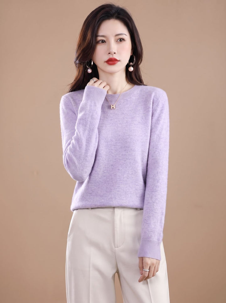 Dames Zachte Cashmere Pullover met Ronde Hals Lange Mouwen - Lichtpaars
