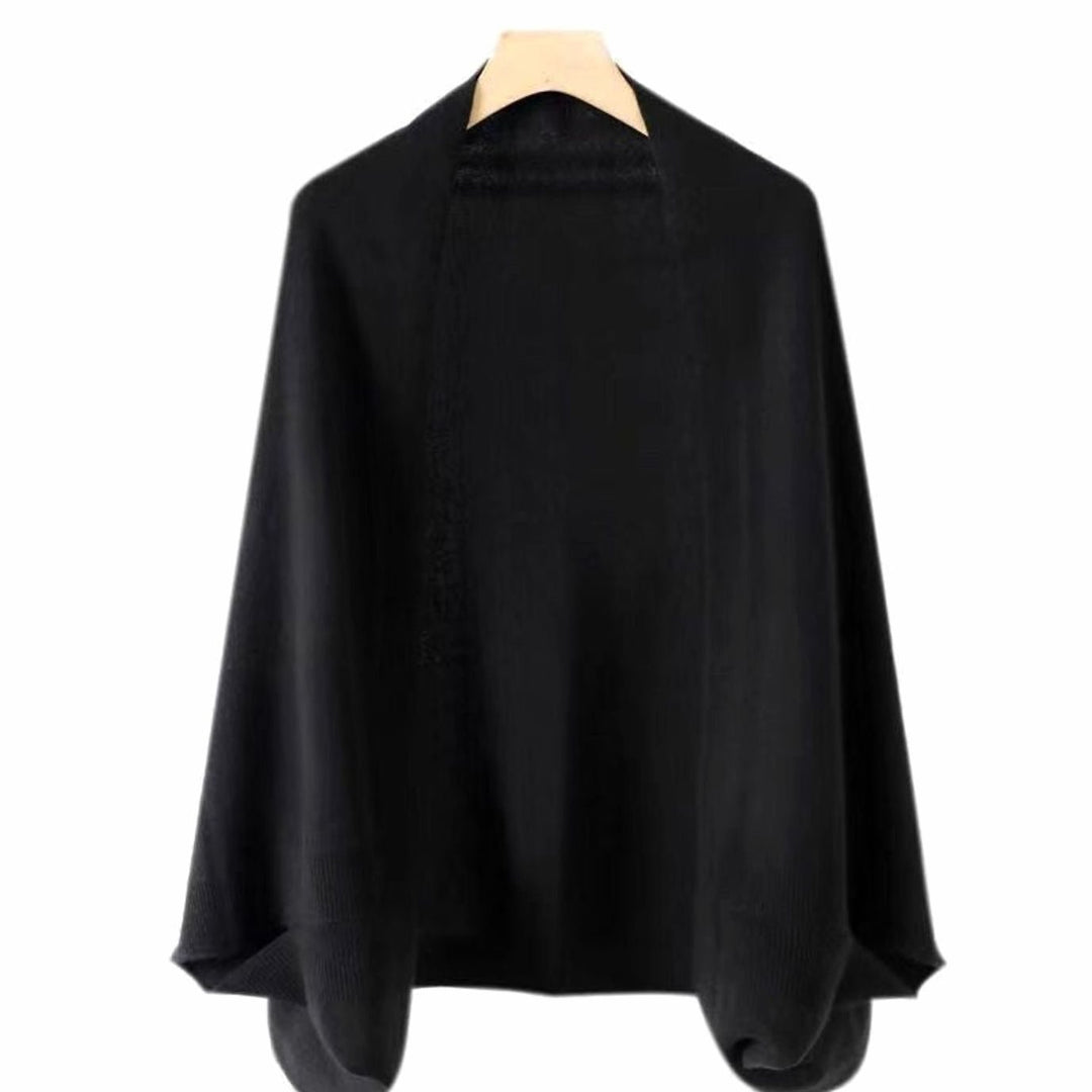 Dames Zachte Kunstkasjmier Veelzijdige Sjaal Poncho - Zwart