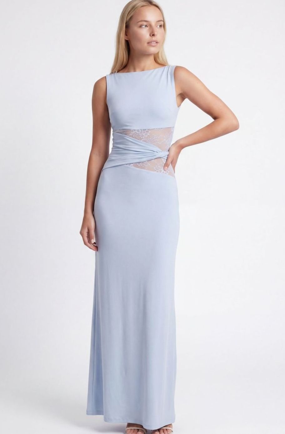 Dames Zwarte Maxi Feestjurk Kanten Taille Mouwloos Lange Jurk - Blauw
