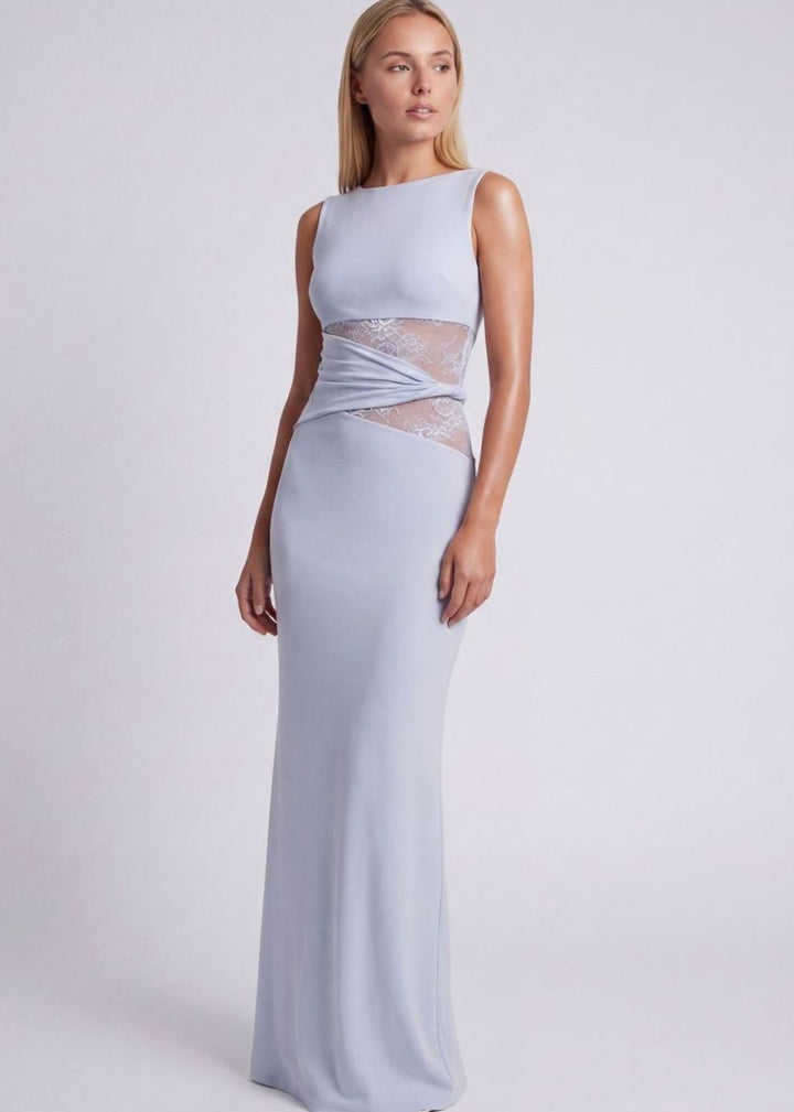 Dames Zwarte Maxi Feestjurk Kanten Taille Mouwloos Lange Jurk