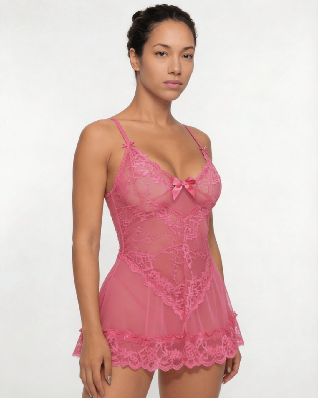 Doorzichtige Mesh Kant Chemise Nachtjapon Inclusief G-String