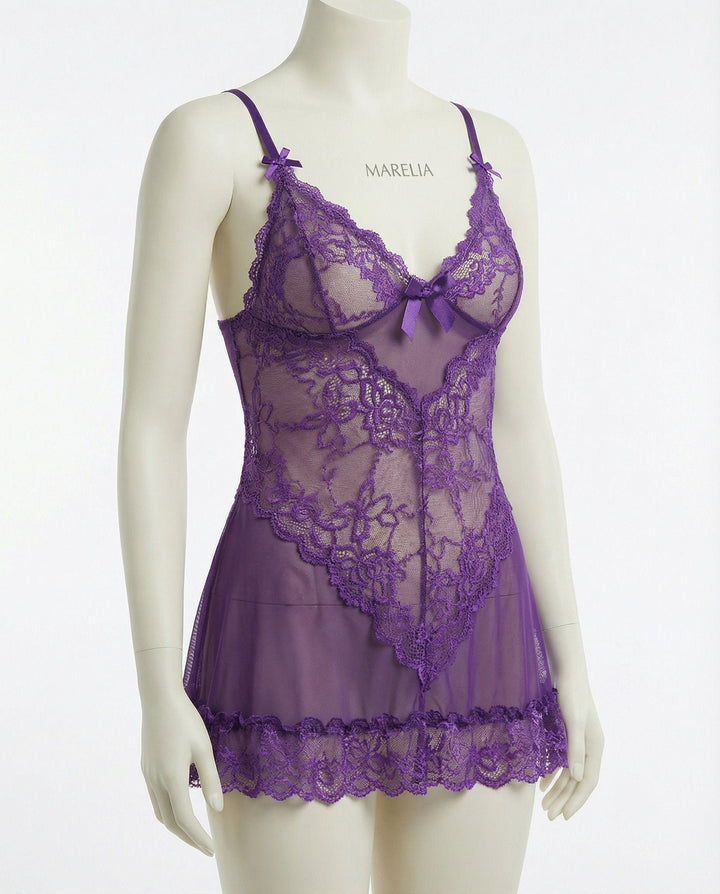 Doorzichtige Mesh Kant Chemise Nachtjapon Inclusief G-String