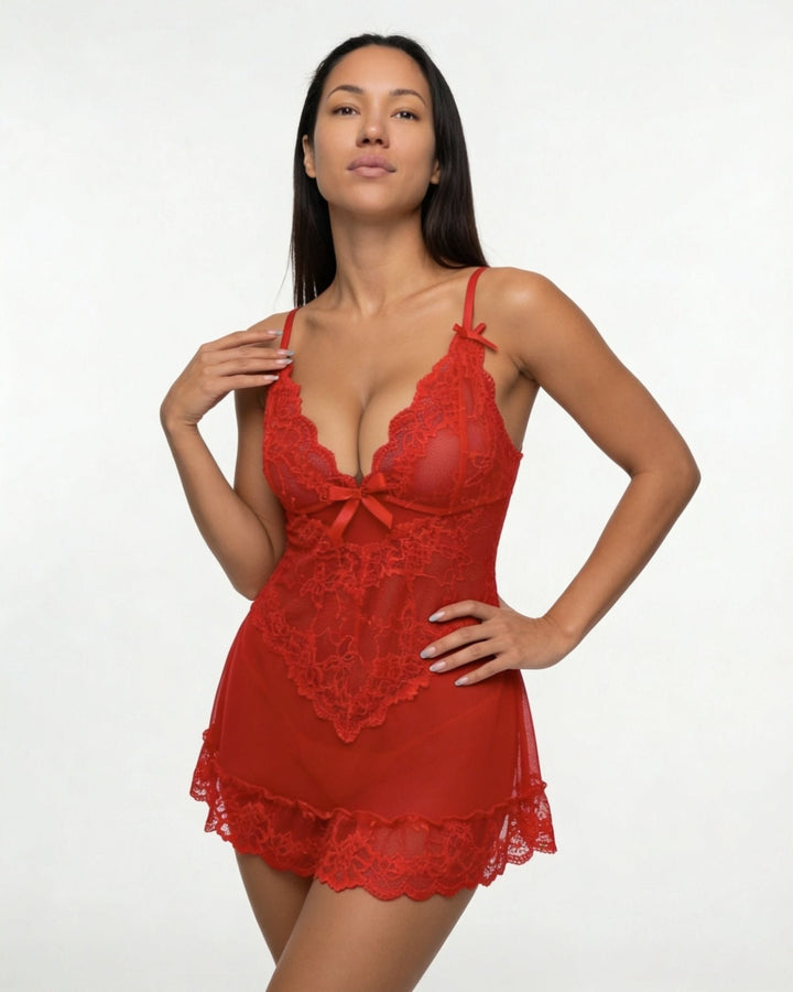 Doorzichtige Mesh Kant Chemise Nachtjapon Inclusief G-String