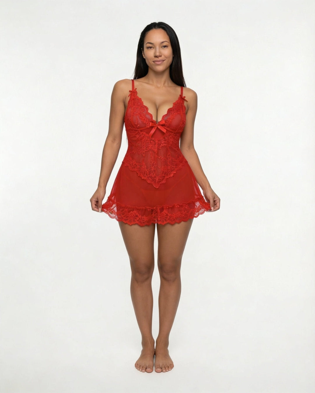 Doorzichtige Mesh Kant Chemise Nachtjapon Inclusief G-String