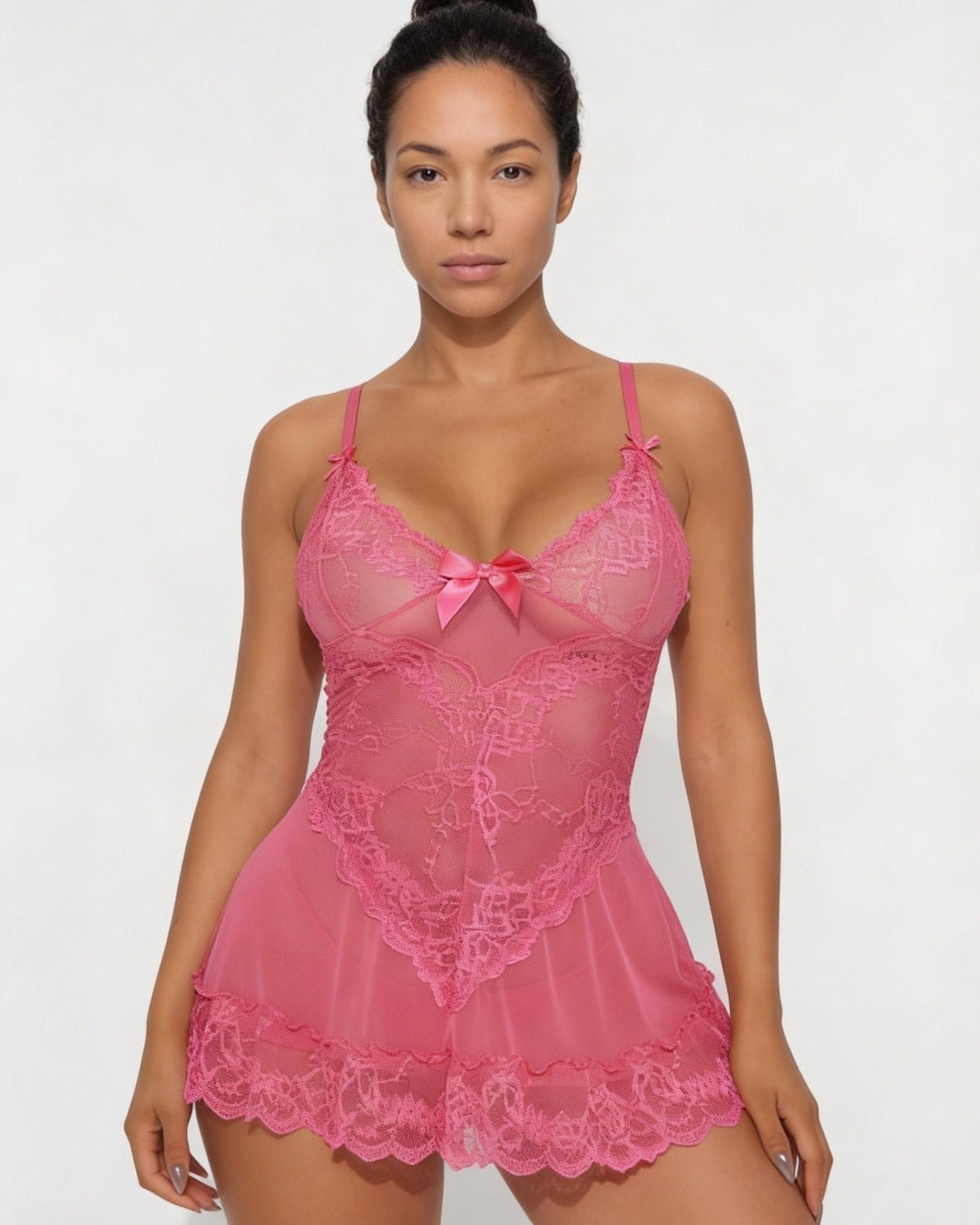 Doorzichtige Mesh Kant Chemise Nachtjapon Inclusief G-String