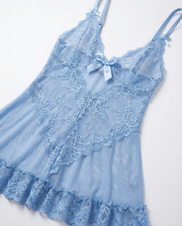 Doorzichtige Mesh Kant Chemise Nachtjapon Inclusief G-String