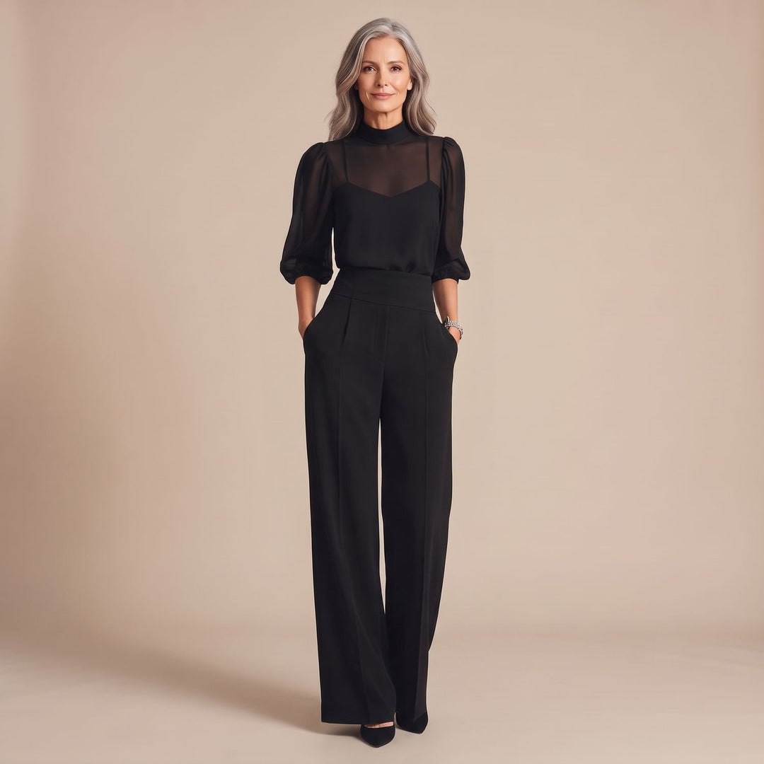 Driedelige Damesset Transparante Top Camisole Wijde Broek