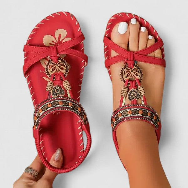 Athena | Damen Riemchen Flache Sandalen mit offenem Zeh