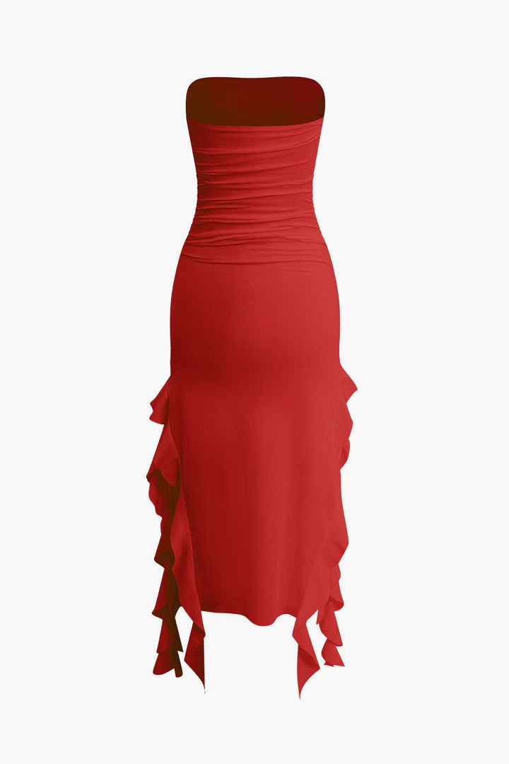 Sofia | Elegante Bandeau-Maxikleed met Volant-Details – Tijdloze Raffinement