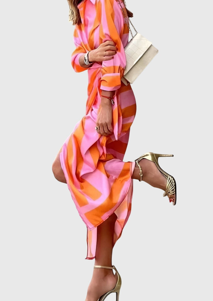 Faith | Damen Gestreiftes Wickel-Midi-Kleid