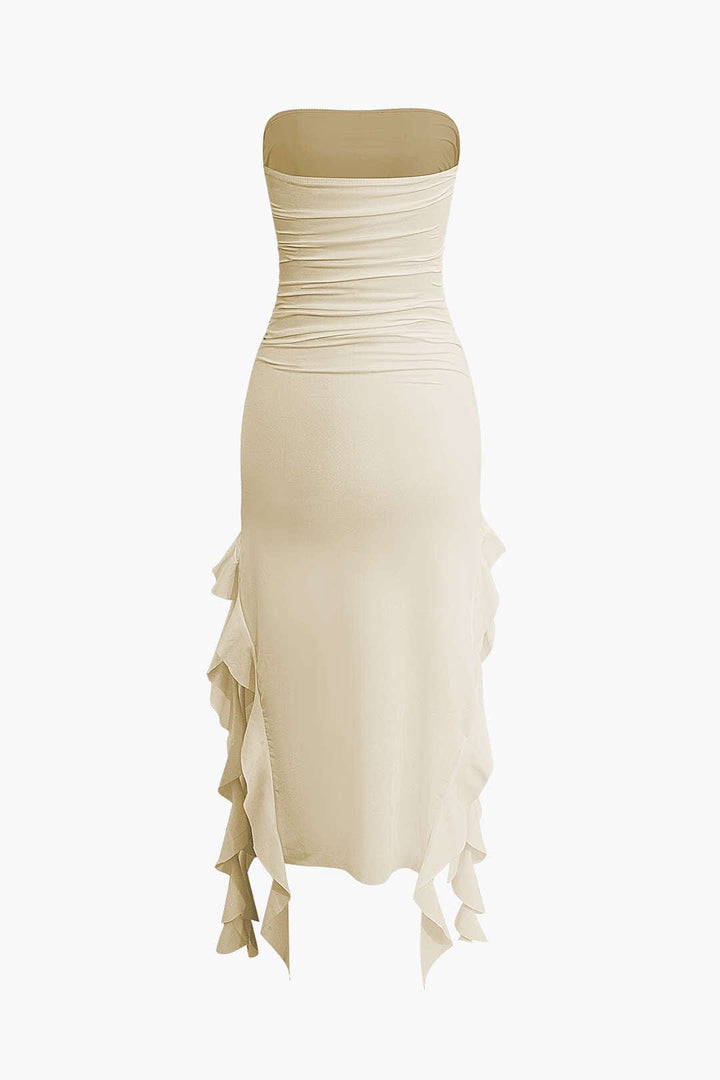 Sofia | Elegante Bandeau-Maxikleed met Volant-Details – Tijdloze Raffinement