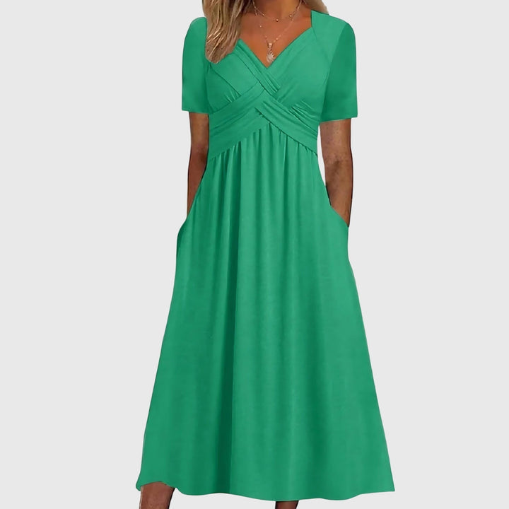 Casey | Damen V-Ausschnitt Fließendes Midi Kleid