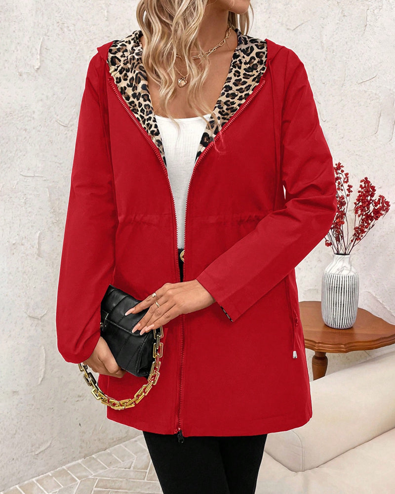 Hailey | Damen Leopardenprint Hoodie mit Reißverschluss
