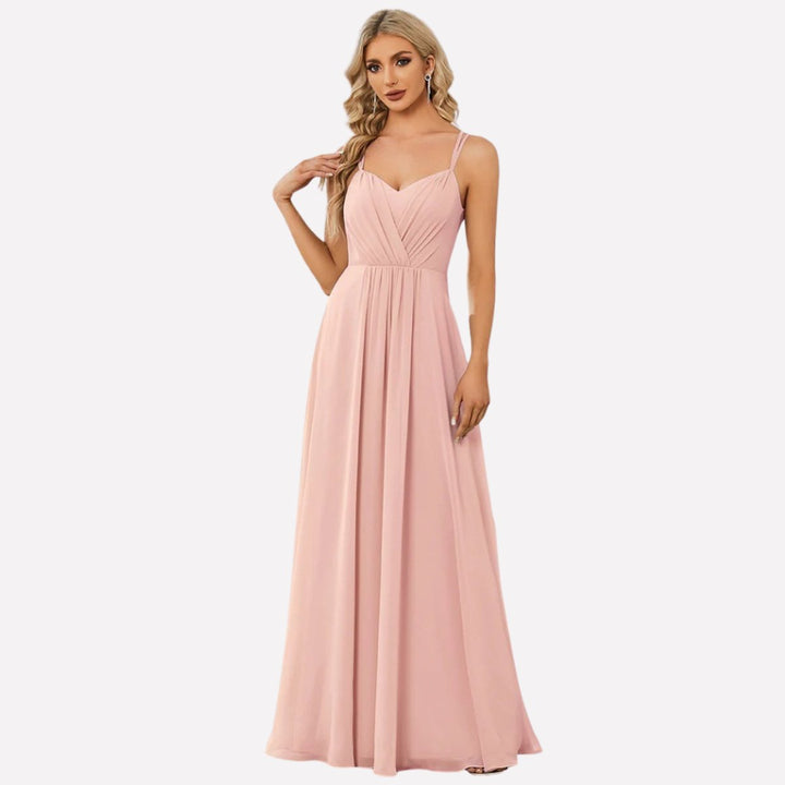 Elegante Chiffon Maxi Jurk Dames Sweetheart Spaghettiband A-lijn - Lichtroze