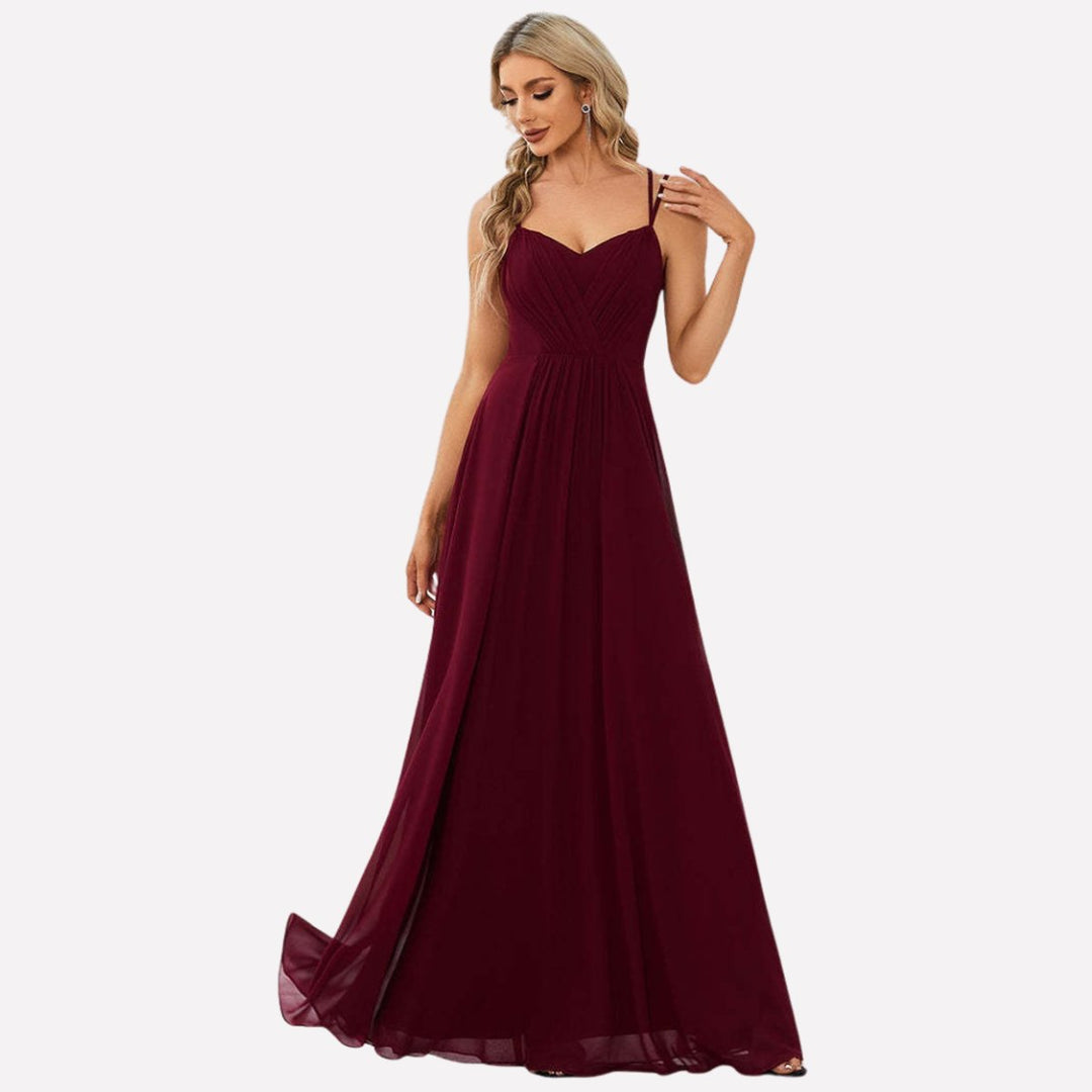Elegante Chiffon Maxi Jurk Dames Sweetheart Spaghettiband A-lijn - Donkerrood