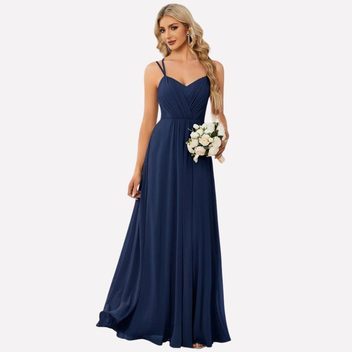 Elegante Chiffon Maxi Jurk Dames Sweetheart Spaghettiband A-lijn - Donkerblauw