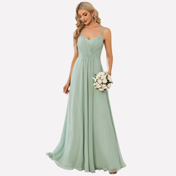 Elegante Chiffon Maxi Jurk Dames Sweetheart Spaghettiband A-lijn - Lichtgroen