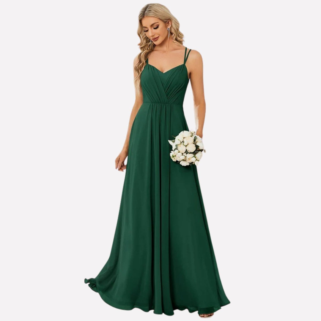 Elegante Chiffon Maxi Jurk Dames Sweetheart Spaghettiband A-lijn - Groen