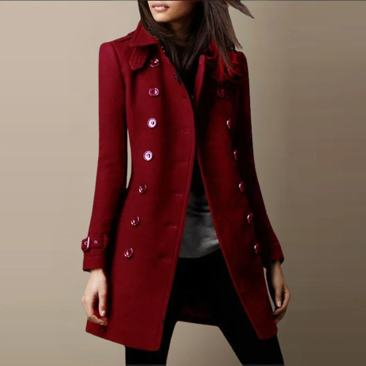 Elegante Dubbelrijige Winterjas Dames Middellang - Rood
