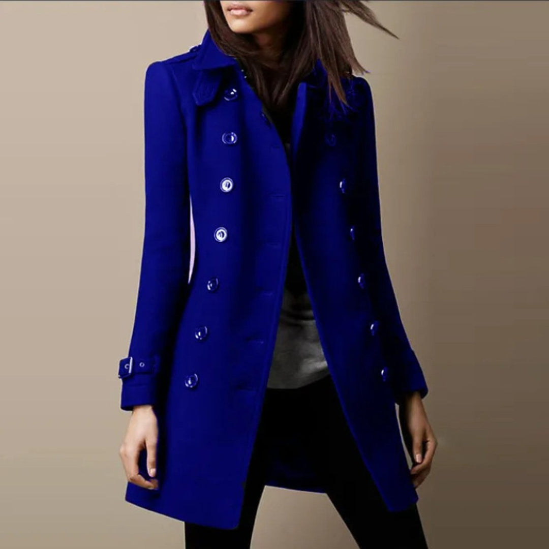 Elegante Dubbelrijige Winterjas Dames Middellang - Blauw