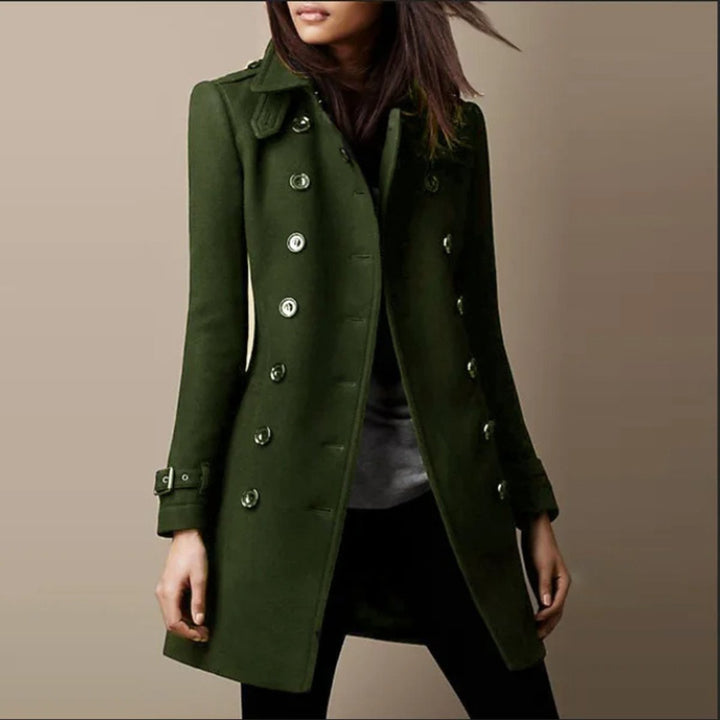 Elegante Dubbelrijige Winterjas Dames Middellang - Groen