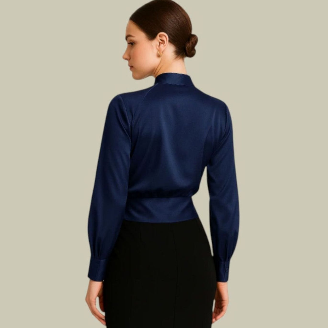 Elegante Satin Wickelbluse für Damen mit V-Ausschnitt