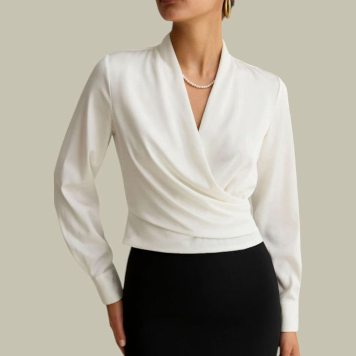 Elegante Satin Wickelbluse für Damen mit V-Ausschnitt - Weiß