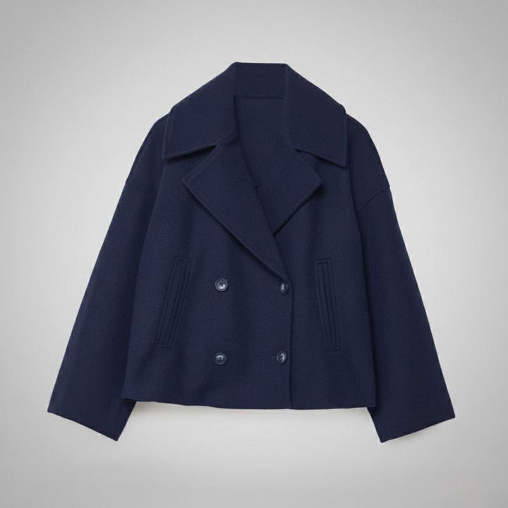 Eleganter Kurzmantel für Damen Zweireiher Wolloptik Oversized