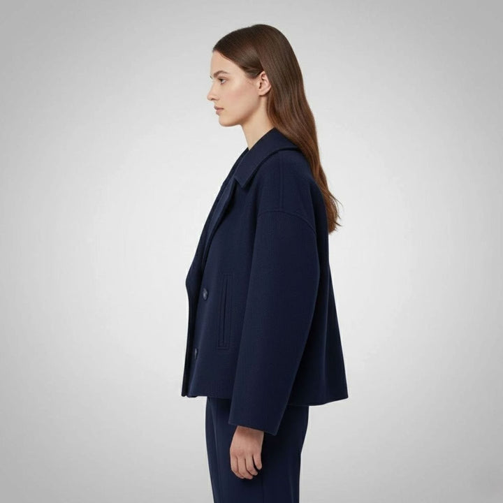 Eleganter Kurzmantel für Damen Zweireiher Wolloptik Oversized