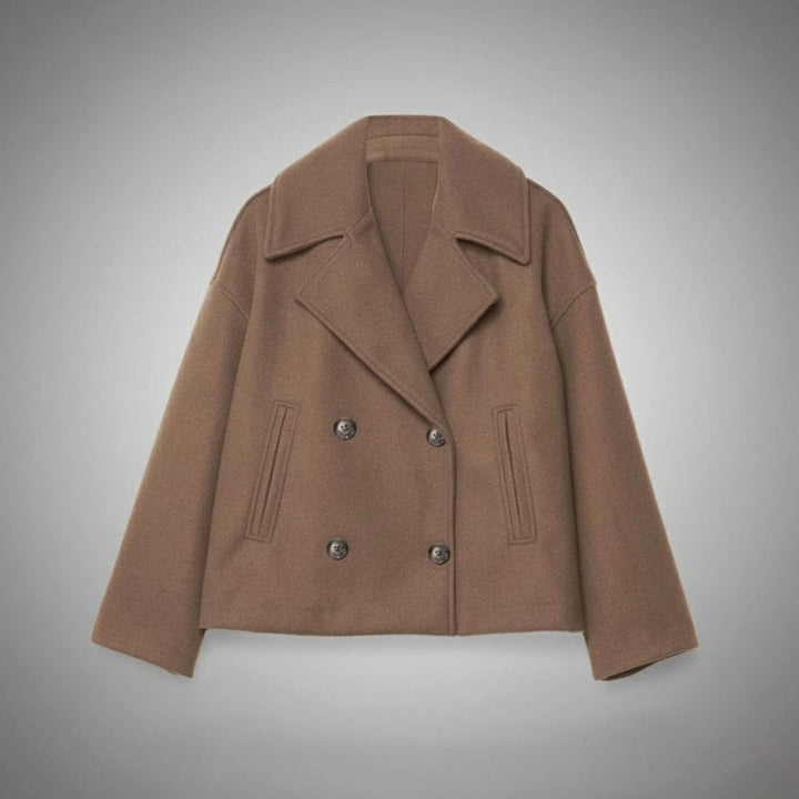 Eleganter Kurzmantel für Damen Zweireiher Wolloptik Oversized