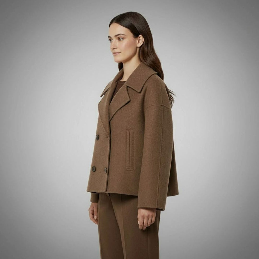 Eleganter Kurzmantel für Damen Zweireiher Wolloptik Oversized