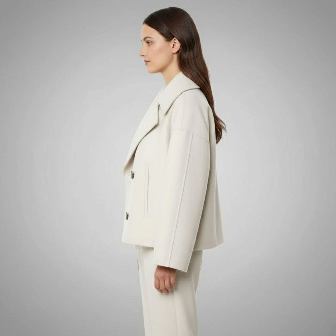 Eleganter Kurzmantel für Damen Zweireiher Wolloptik Oversized