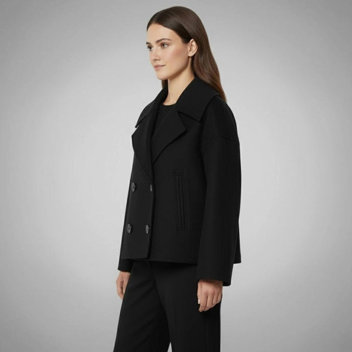 Eleganter Kurzmantel für Damen Zweireiher Wolloptik Oversized