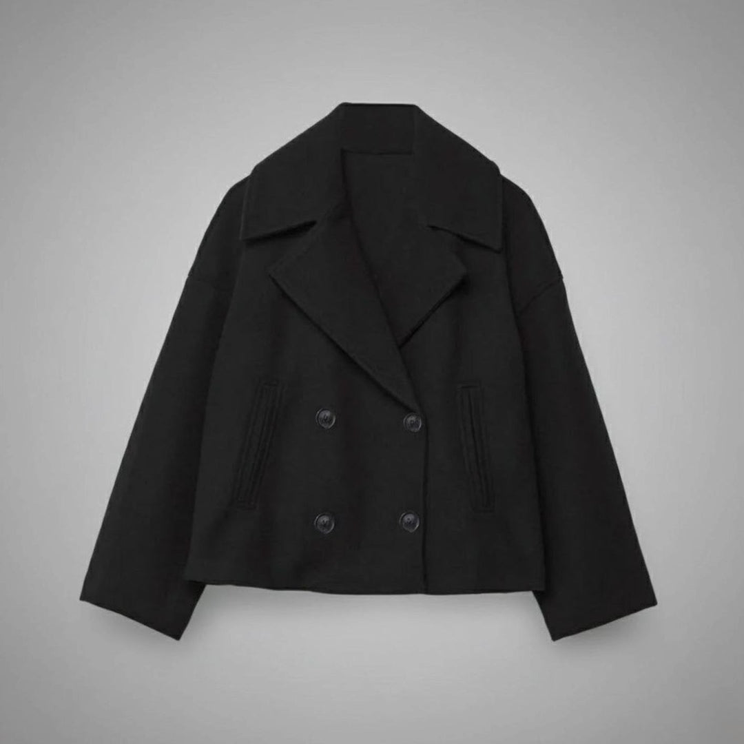 Eleganter Kurzmantel für Damen Zweireiher Wolloptik Oversized