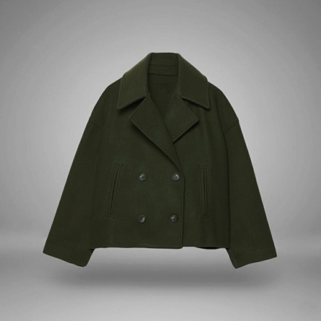 Eleganter Kurzmantel für Damen Zweireiher Wolloptik Oversized