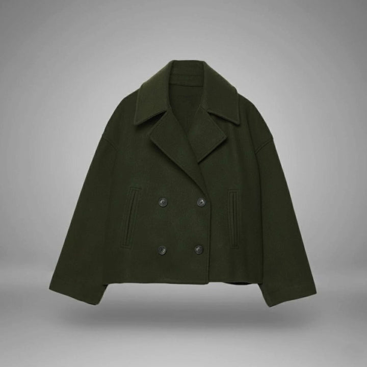 Eleganter Kurzmantel für Damen Zweireiher Wolloptik Oversized