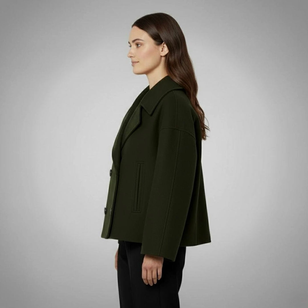 Eleganter Kurzmantel für Damen Zweireiher Wolloptik Oversized