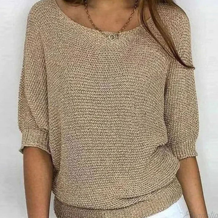 Eleganter Pullover Damen Lockerer Strickpullover Rundhals - Beige