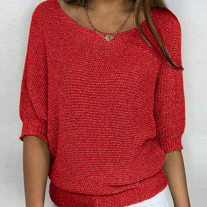 Eleganter Pullover Damen Lockerer Strickpullover Rundhals - Rot