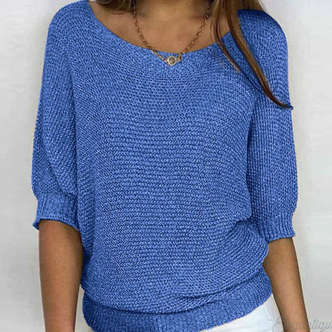 Eleganter Pullover Damen Lockerer Strickpullover Rundhals - Blau