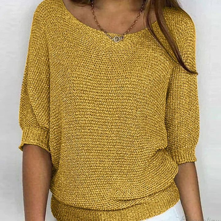 Eleganter Pullover Damen Lockerer Strickpullover Rundhals - Gelb