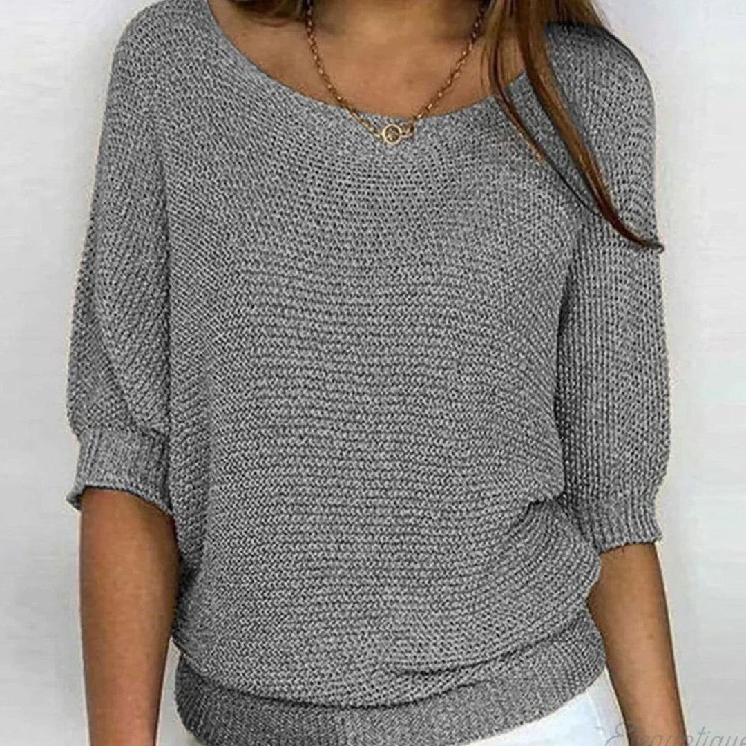 Eleganter Pullover Damen Lockerer Strickpullover Rundhals - Grau