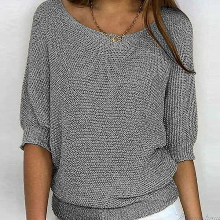 Eleganter Pullover Damen Lockerer Strickpullover Rundhals - Grau