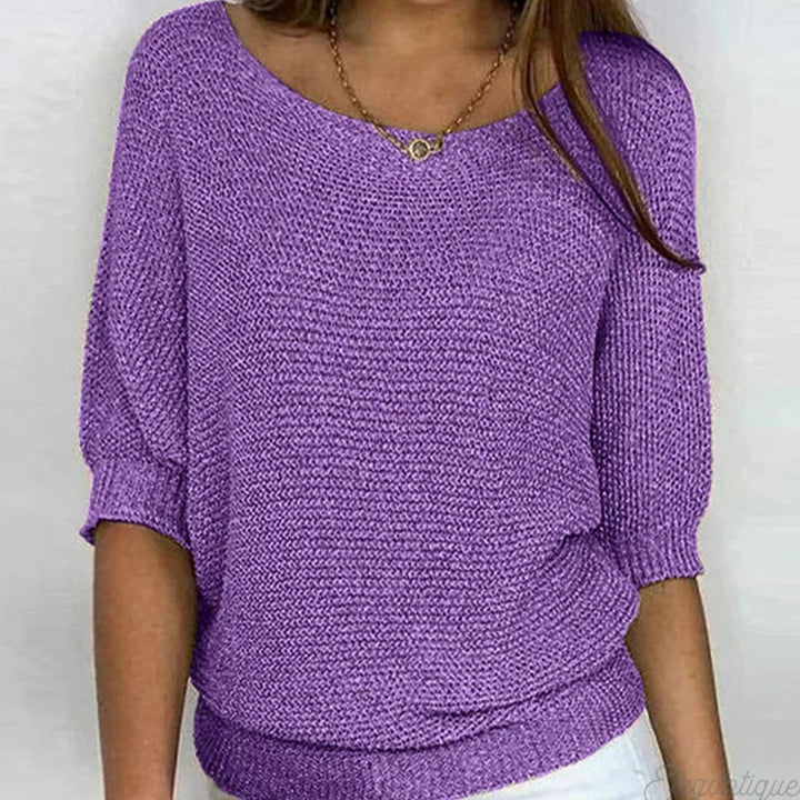 Eleganter Pullover Damen Lockerer Strickpullover Rundhals - Lila